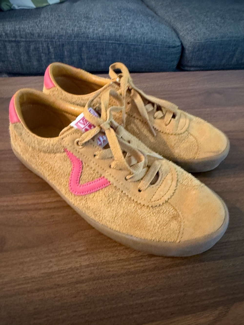 Vans Suede Low-Top Sneakers in Mustard Yellow with Pink Accents
